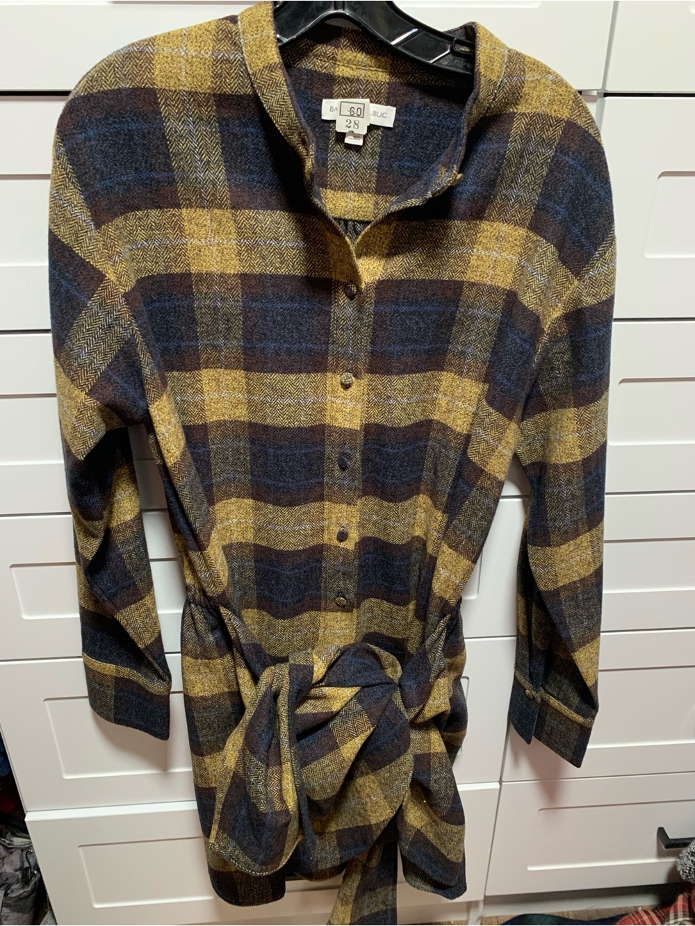 Women's Plaid Button-Front dress Tie Waist - Mustard/Navy by Banana Republic
